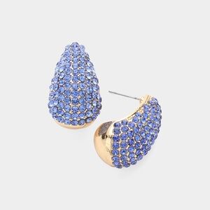 Blue Rhinestone Stud Earrings Curved Statement Accessories Teardrop WaterDrop